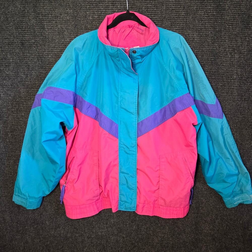 Vintage Cabin Creek Colorblock Windbreaker Jacket Teal Pink Purple XL Retro